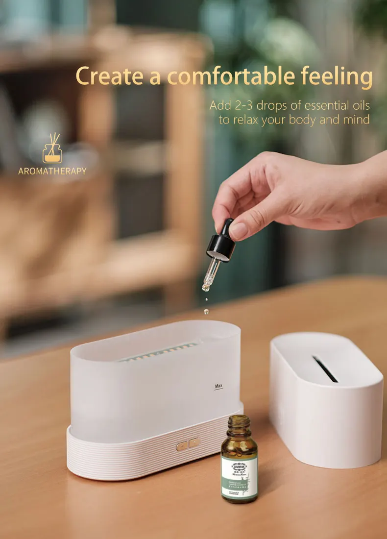 Hot Selling 180ml Air Scent Humidifier Simulation Flame Essential Oil Diffuser Portable LED Night Light Aroma Diffuser for Home