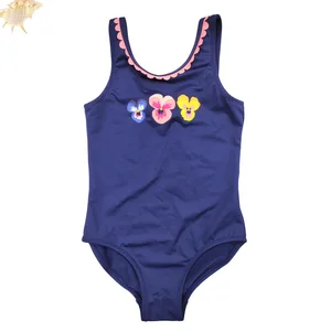 Unique Neck Sleeveless Girls' One-Piece Swimsuit Floral Print Design Breathable Spandex/Nylon Material Front Logo Beachwear