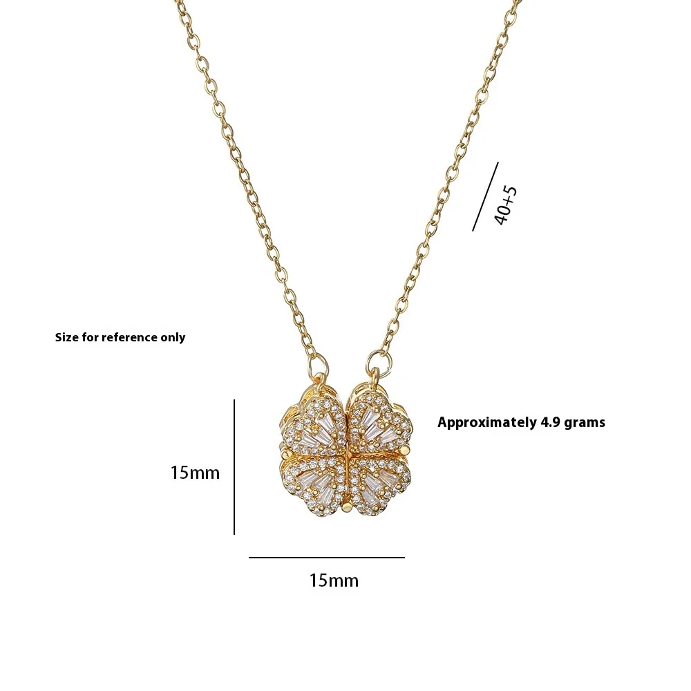 Luxury Gold Zircon Clover Heart Necklace