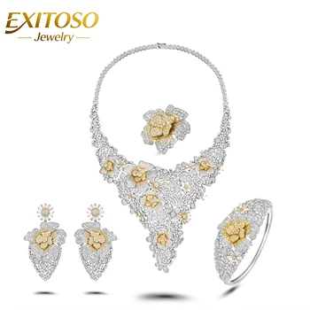 EXITOSO Luxury Jewelry Sets Zircon High Quality 4pcs Original Fashion Zircon Jewelry Set