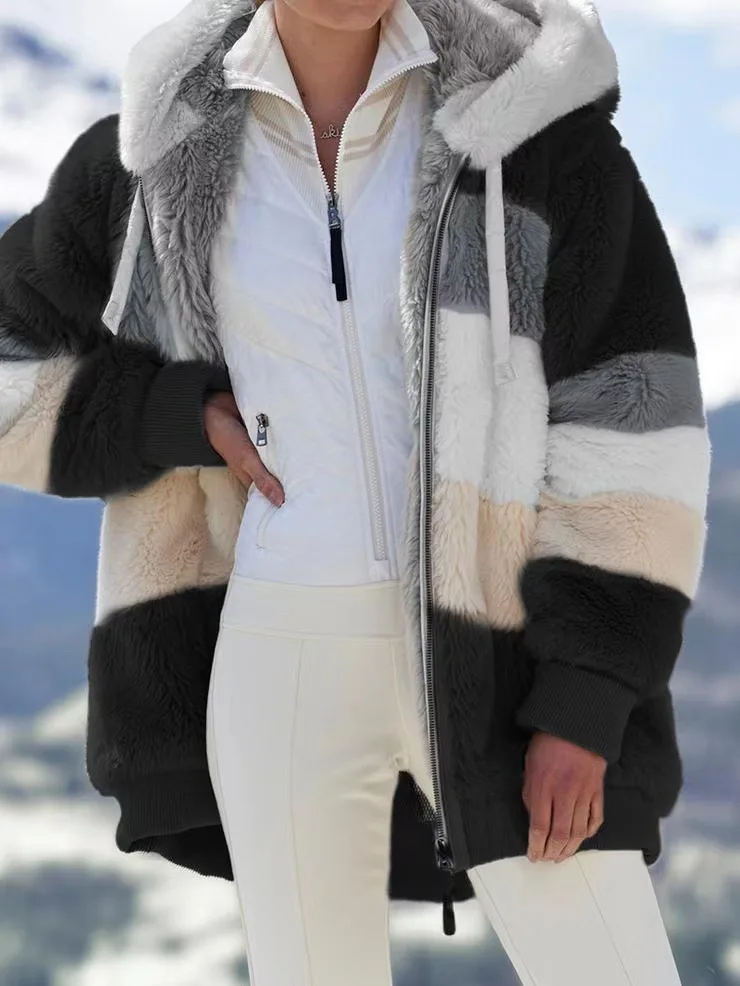 2023 Winter Clothes For Women Warm Plush Patchwork Zip Pocket Women's ...