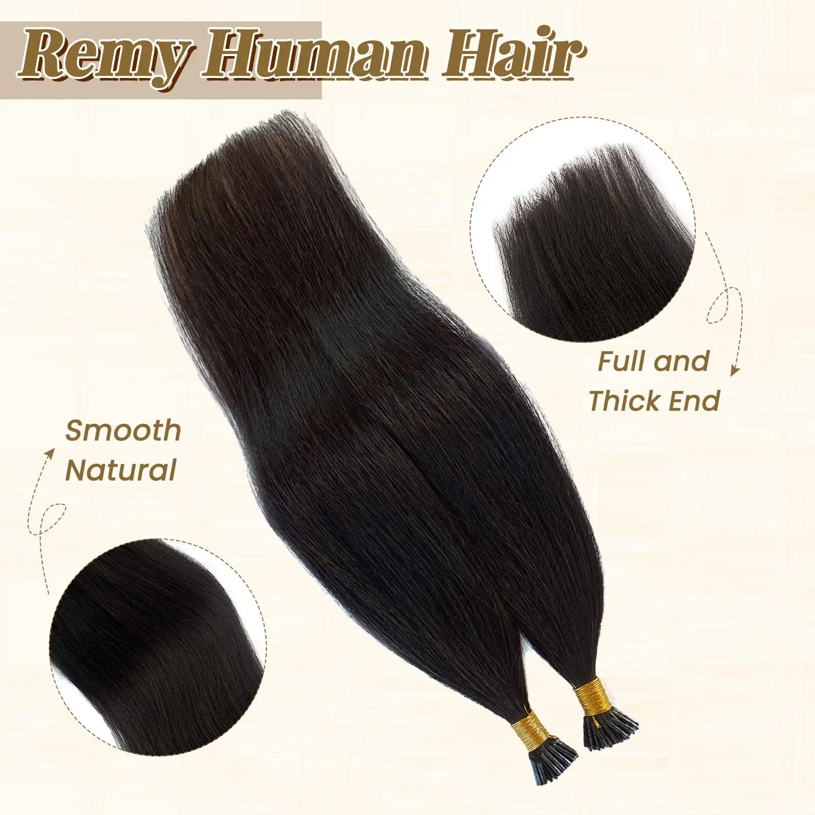 Glatte I-Tip-Haarverlängerungen, 100 % Echthaar, Nr. 1B, natürliche Farbe, Keratin-Kapsel-Fusion, 50 g/Packung, für Frauen_voghion.com
