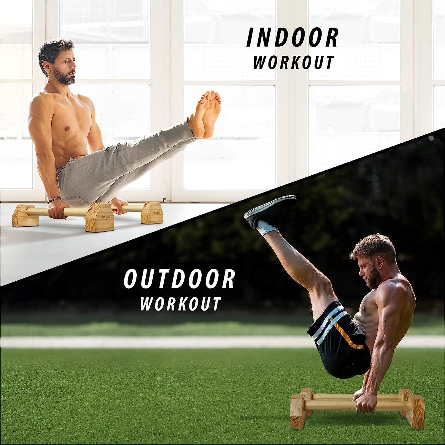 Parallel Bars Parallettes Supports Calisthenics Exercises and Upper Body Strength Workouts Pack of 2 Solid Wood Push up Stand