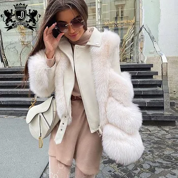 Natural Fox Fur Coat Women Fur Jacket with real Leather New Arrives Sheep Leather Fox Fur Jacket for women