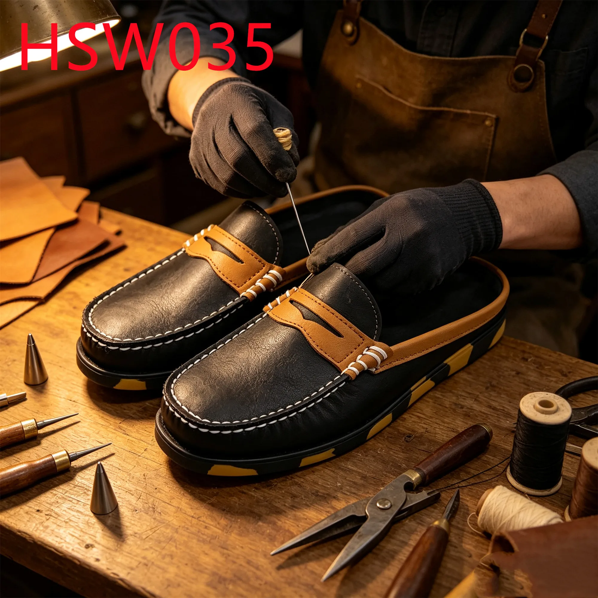 HY,daily Walk Like Contrast Color Low MOQ Hua Singh Men Leather slippers Open Heel Design Prolonged Cozy Wear Boat Shoes HSW035