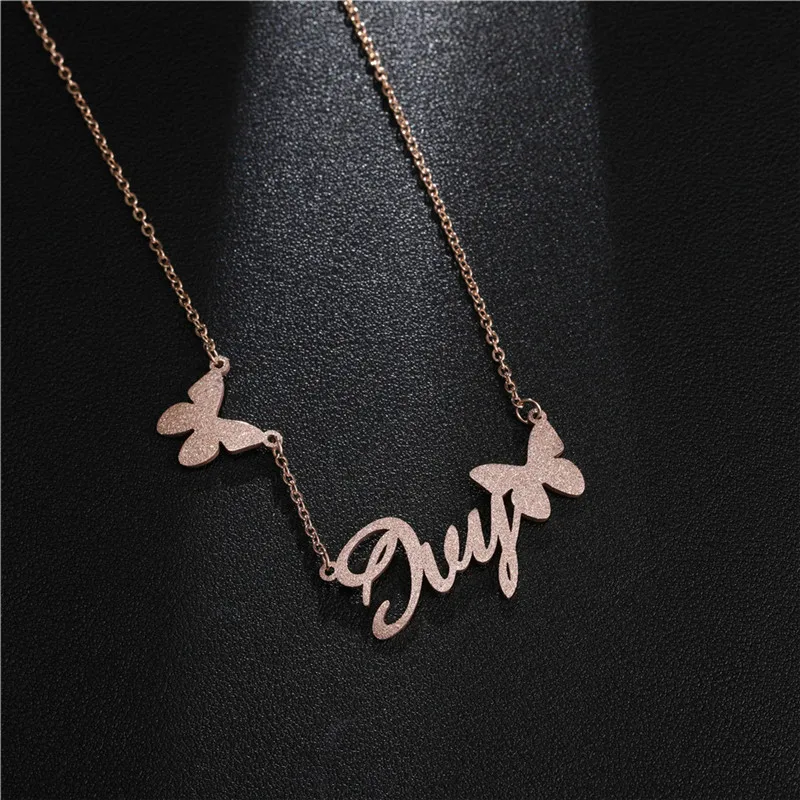 Stainless Steel Name Pattern Character Letter Necklace DIY Personalized Multiple Diamond Name Plate Custom Necklace