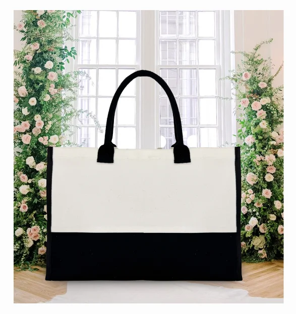 Hot Selling Reusable Women's Handbag Initial Personalized Medium Travel Canvas Zipper Closure Shoulder Beach Tote Advertising