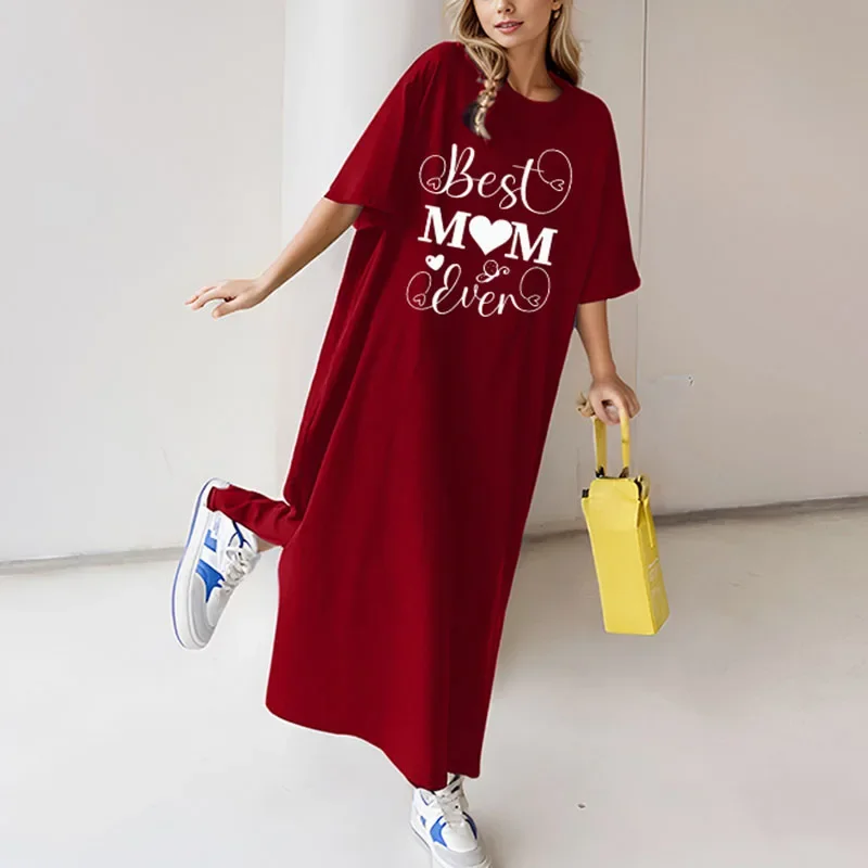 Wholesale Women hort leeve Dresses Female Medium Length T-shirts Dress Ladies Casual Loose Vestidos,2 Pieces