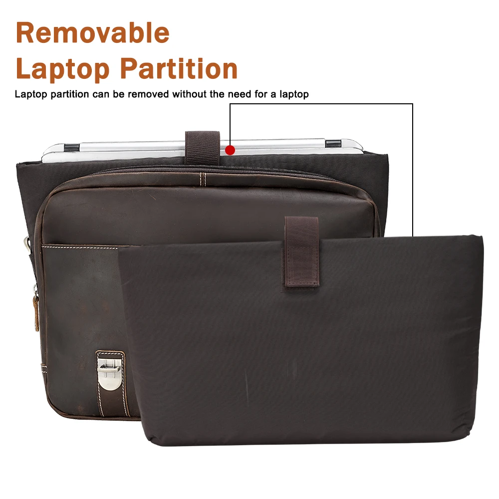 TIDING Custom Genuine Leather Office Messenger Bag Vintage Soft Briefcase With Crazy Horse Design for Business Men