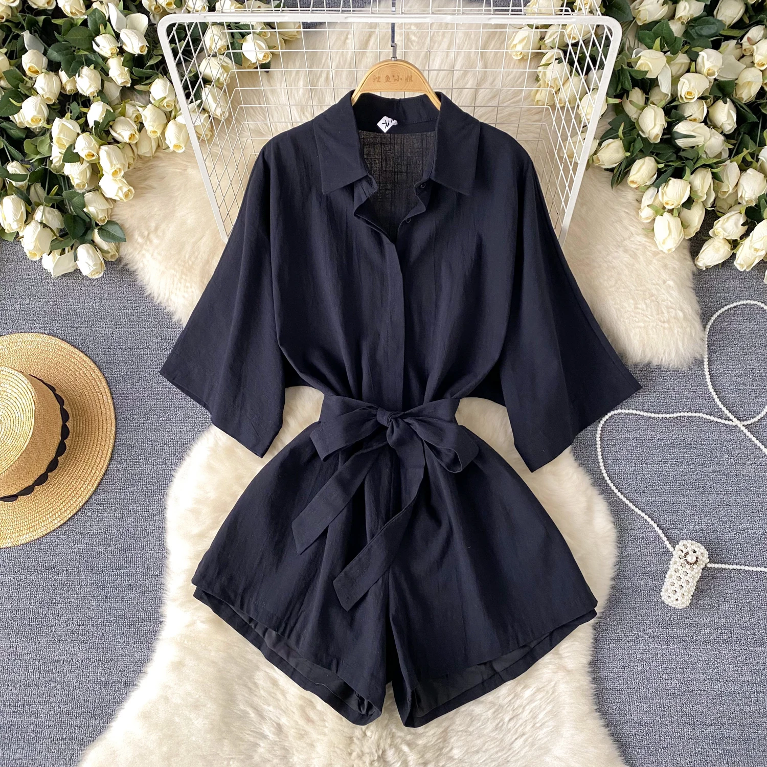 Basics V-neck Tunic Jumpsuit For Women High Waist Lace Short Jumpsuit Ladies Casual Overalls Wholesale