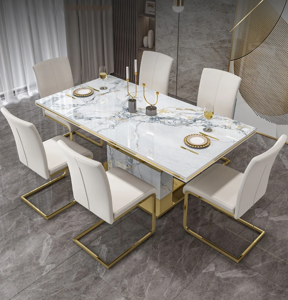 Luxury Stone Marble Dining Table And Chair Modern Stainless Steel ...