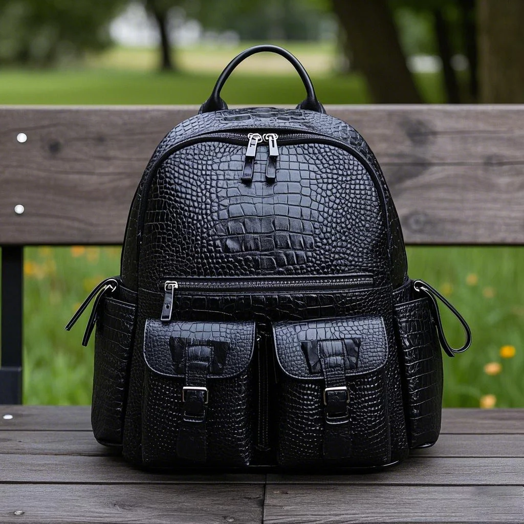 Wholesale Factory  Multi-functional Minimalist Vegan Leather Handcrafted Alligator Skin Travel Backpack for Men Women