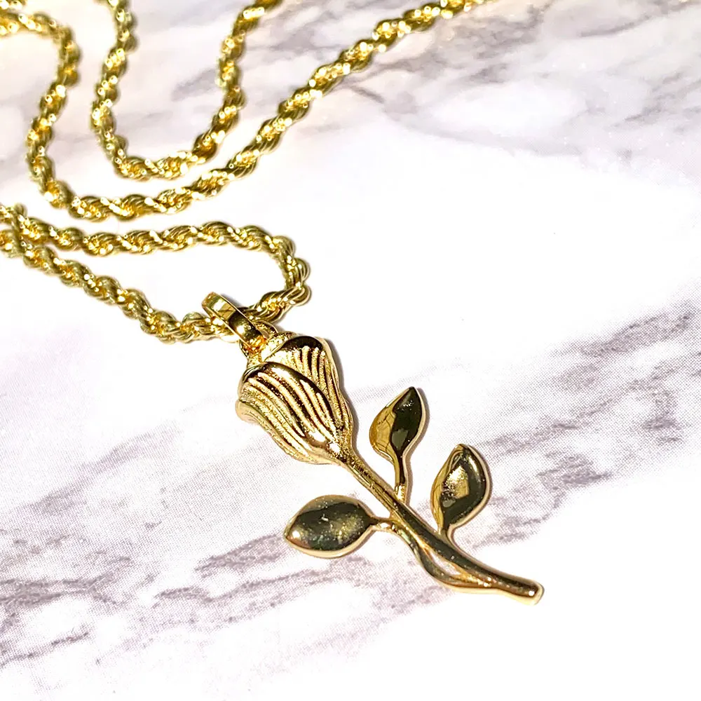 50% 折扣黄金经典玫瑰植物复古珠宝925纯银玫瑰花吊坠项链女士