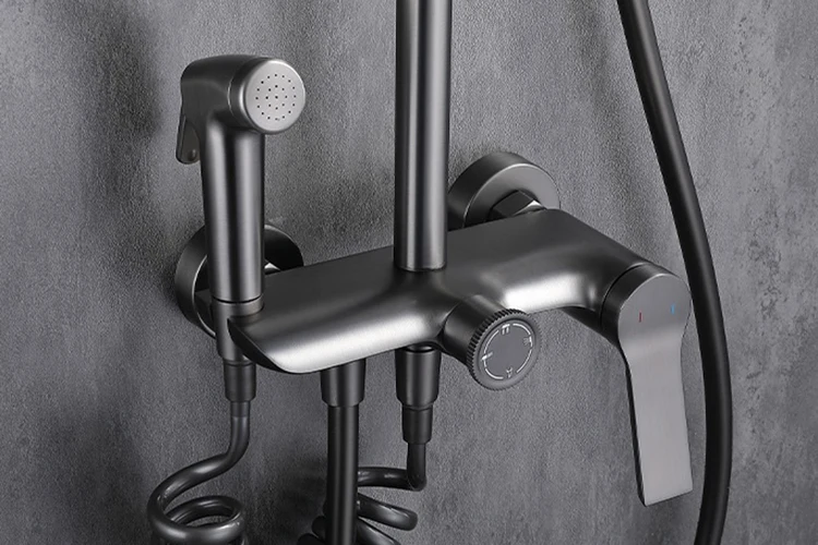 Juego de mezclador de sistema de ducha tipo lluvia para baño expuesto montado en la pared con función de 4 vías