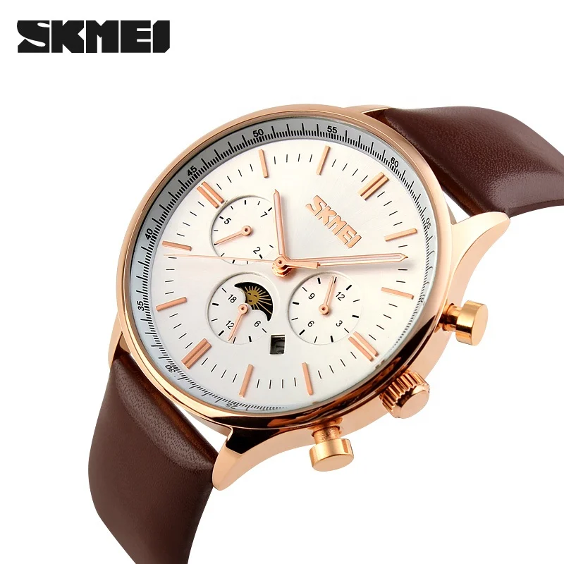 Skmei 9117 Day and Night High Accuracy Quartz Wrist Watches Leather Band Men Watch