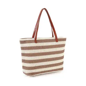 New Fashion Straw Handbag Large Capacity Eco Friendly Handbag Delicate Handbag for Beach Travel Shopping for Ladies Women Girls