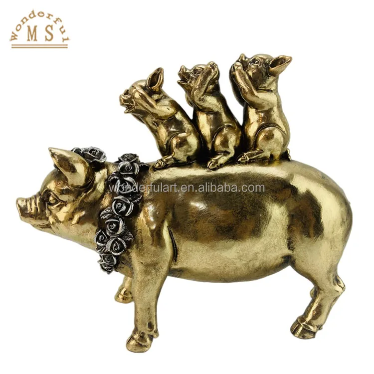 Gifts Farm Animal Resin Stack Figurine with Family Pig Sow and children three little pigs for your kitchen room decoration