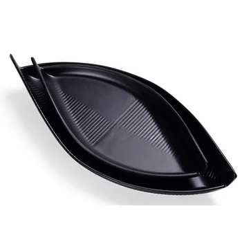 Japanese Restaurant Unbreakable boat shape Black Melamine Sushi Plate Dish