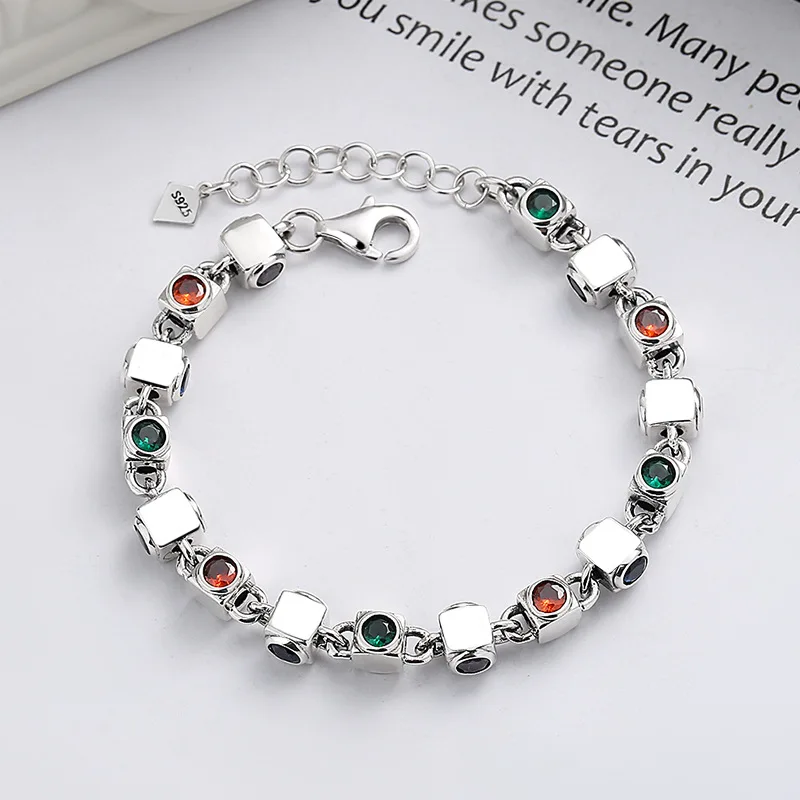 925 Sterling Silver Zircon Stone Candy Bracelet Jewelry