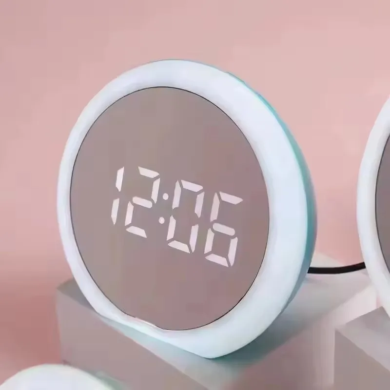 Beautiful Shape Table Clock for Bedroom Office Desktop Home Use Electronic LED Lighting Mirror Digital Alarm Clock