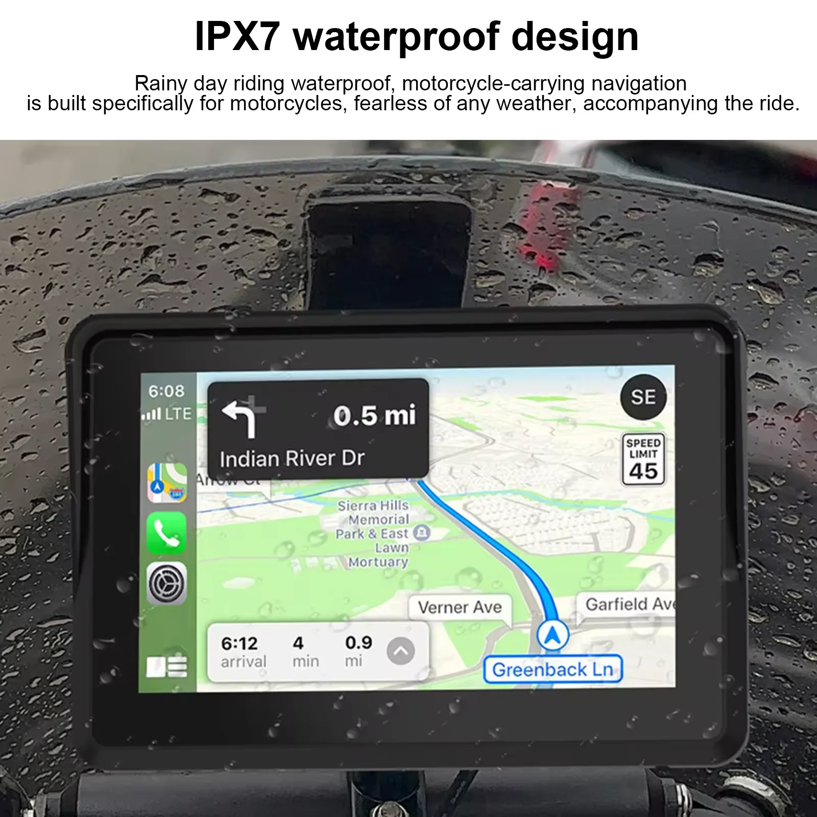 5 Inch Motorcycle GPS Navigator with Wireless Apple CarPlay 