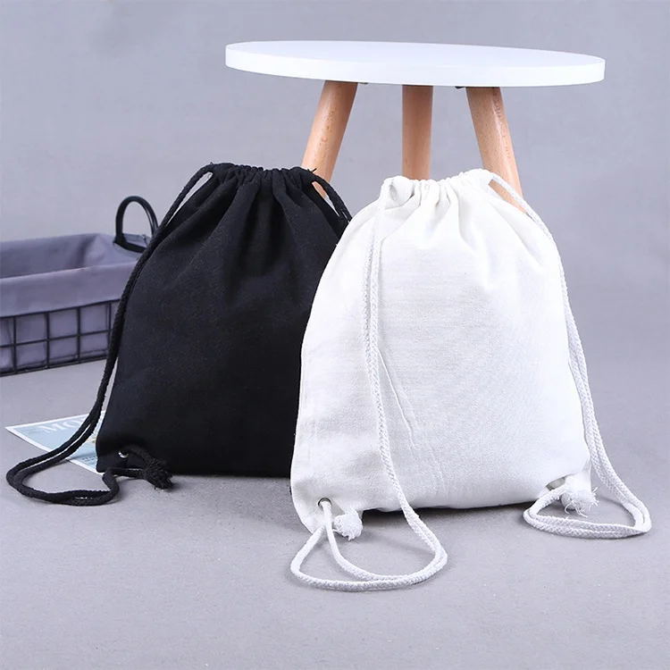 Custom Logo Drawstring Backpack Bag High Quality Eco Friendly Cotton Canvas Drawstring Bags