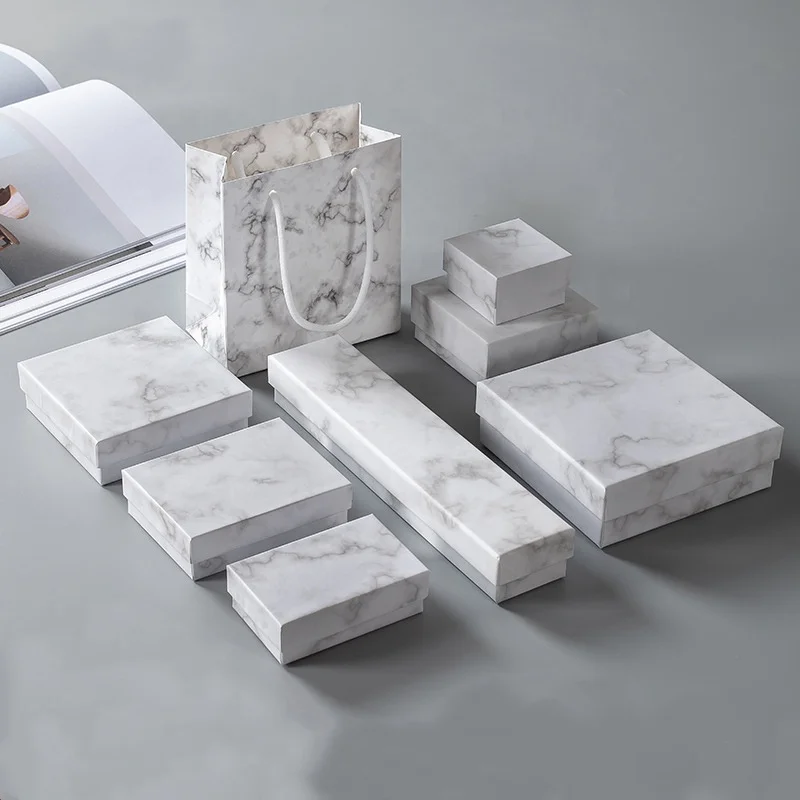 Factory Outlet White Marble Jewelry Box Carton Ring Stud Jewelry Packaging  Box Customized