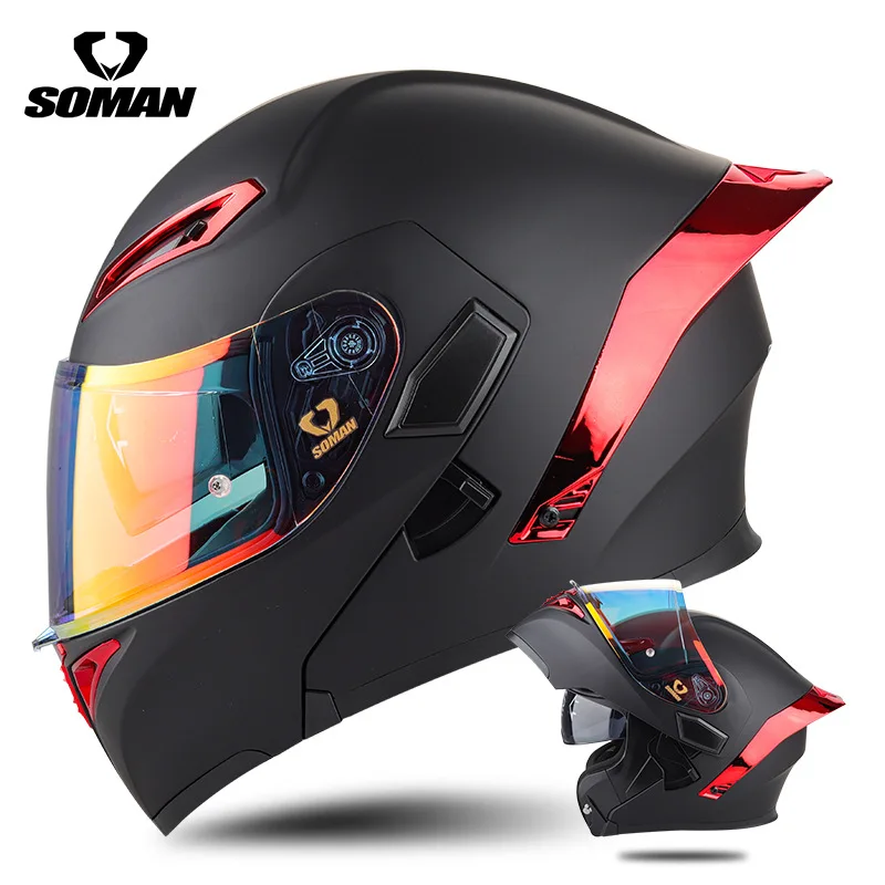 Big Tail Colorful Visor Monster Motorcycle Helmet Men's and Women's Double Lens Flip up Helmet Four Seasons Riding