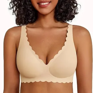 Gothic-Style  Deep V Wave-Edged Jelly Strip Soft-Support Women Seamless Bra