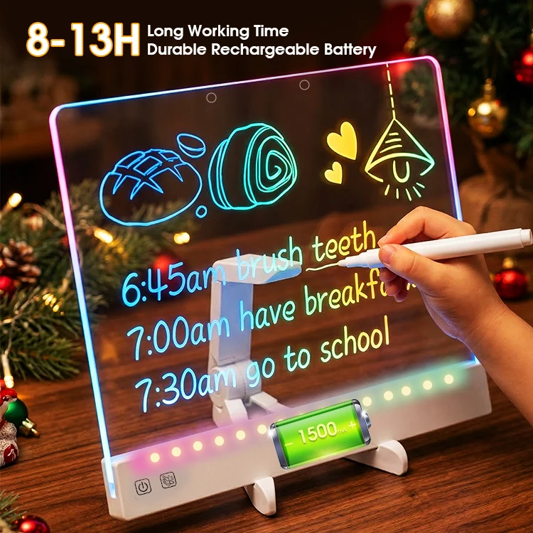 Colorful Acrylic Light-Up Drawing Board with Hanging Chain Rechargeable LED Memo Board for 5 to 7 Years