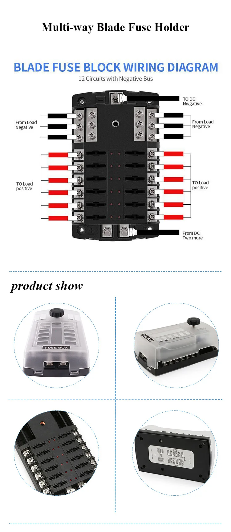 12 Way Waterproof Cover Boat Fuse Panel Dc 60v Blade Fuse Holder 12