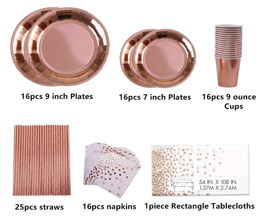 Accept custom JIPAI Rose Gold paper plate set banner tablecloth Festival party decorations