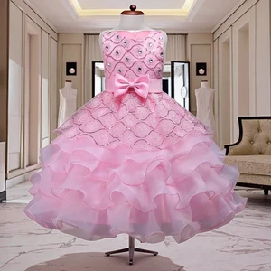 Ball Gown Shiny Flower Girl Wedding Prom Dress for Children Aged 12 Years Younger Birthday Evening Occasions Clothes for Kids