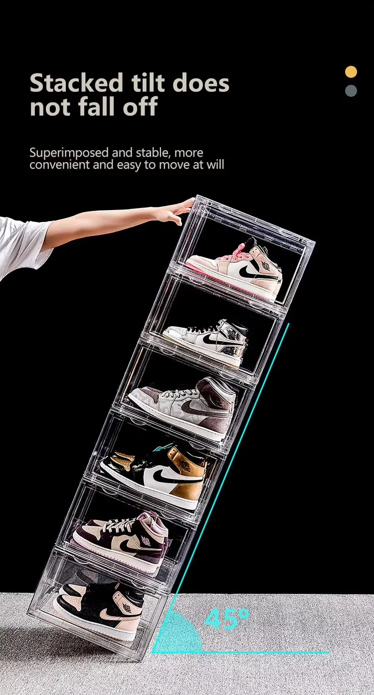 Hot Sale Acrylic Shoe Box Foldable Waterproof Magnetic Drop Design Dustproof Clear Sneaker Crates for Living Room Kitchen supplier