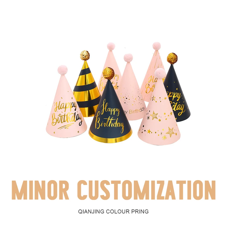 Wholesale Birthday Party Cone Hats Colorful Paper Hats Metallic Foil