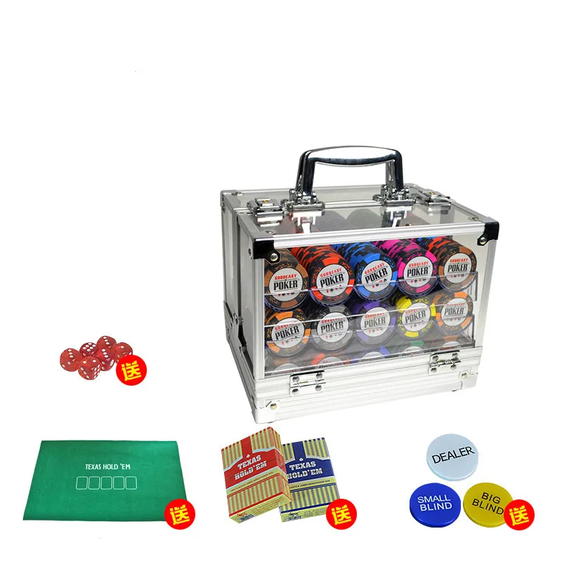 600 шт./компл. 14 г наборы глиняных чипсов с акриловой коробкой Техасские покерные чипсы