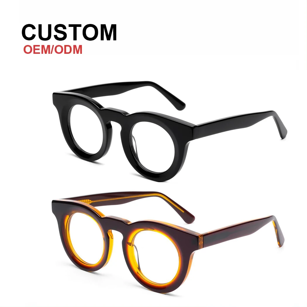 New High End Custom Glasses Logo Handmade Round Chunky Frames Acetate  Eyeglasses Optical Frames Eyewear Women Men