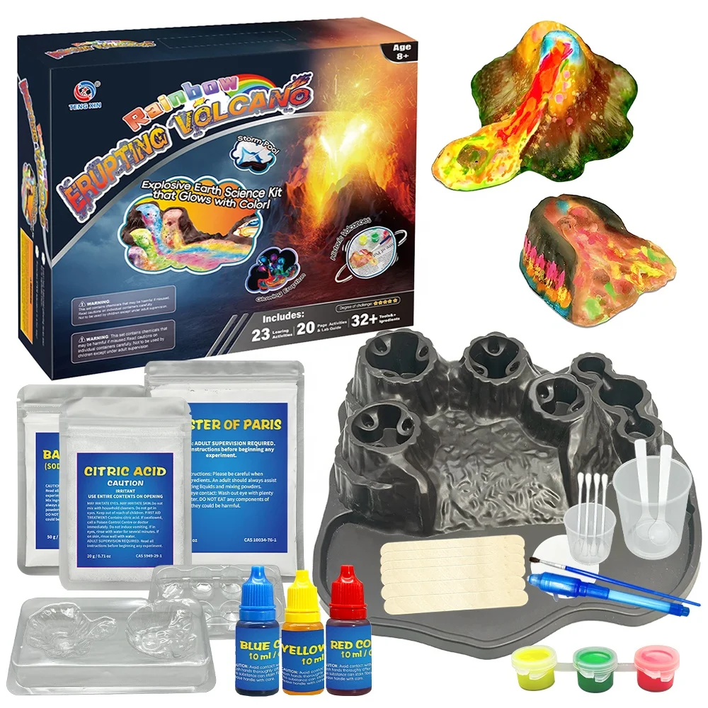 2025 Newest Volcano Making Kit Glow in the Dark Volcano Eruption Science Kit Colorful Chemical Experiment Toy for Kids