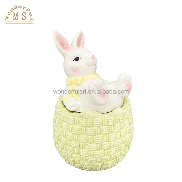 36oz Ceramic Soup Bowl Bunny Decoration Kitchenware Salad Bowl Easter Rabbit Sculpture with Rattern Pattern Design Bunny Bowl