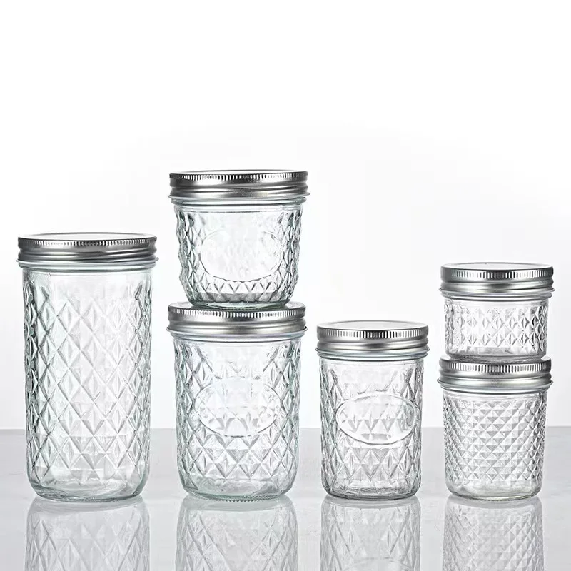 Modern Style Glass Caviar Bottle Wide-Mouth Mason Jar for Salad Jam Bird's Nest Honey Kitchen Storage Sealed