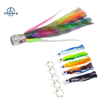 CHEERY 7.5in 9in Tuna Trolling Lures Mylar Flash Wings Reflective Acrylic Resin Head Soft Bait Offshore Fishing Saltwater Fish – Soft Lure – view 2