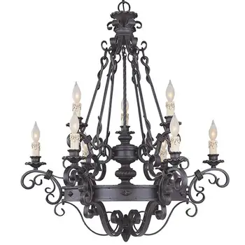 Vintage Black Iron Chandelier 8 Arms Classical Iron Matt Black With Candle Light Chandelier