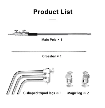 3.3M Photography C Stand Light Stand Heavy Duty Stainless Steel Magic Leg Arm Crossbar Grip Head Tripod detail image