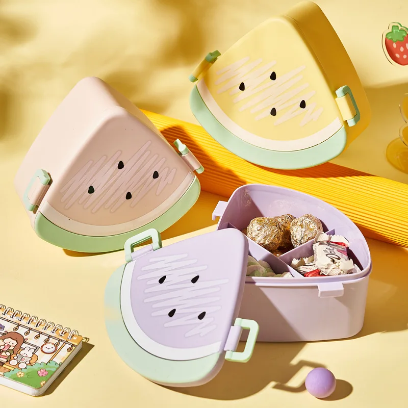 C54 New Style Creative Snack Box Food Grade Pp Lovely Watermelon Lunch Box Cartoon 3 Grids Microwave Lunch Box