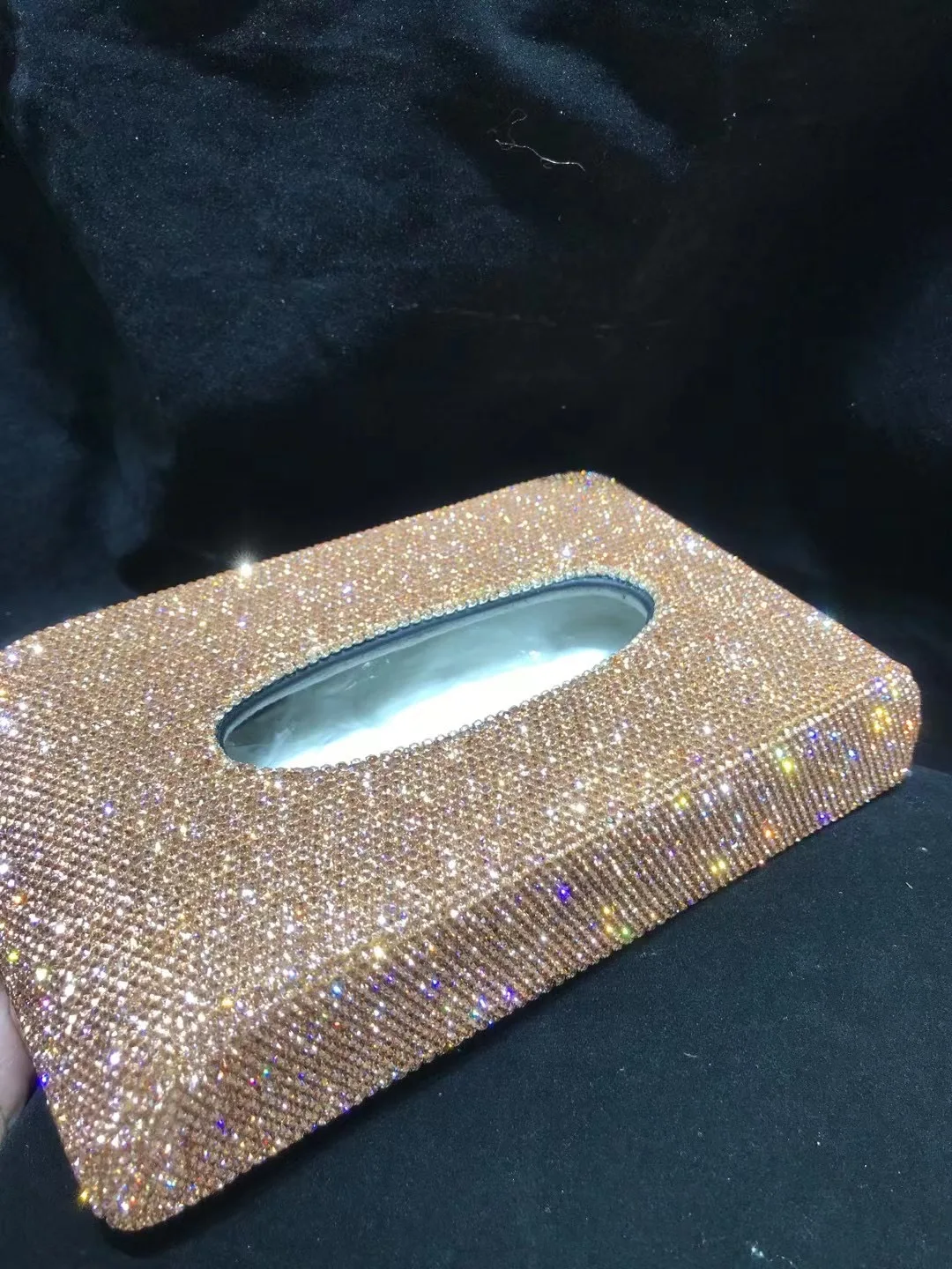 High quality paper napkin holder car interior diamond tissue box customized rhinestone boxes