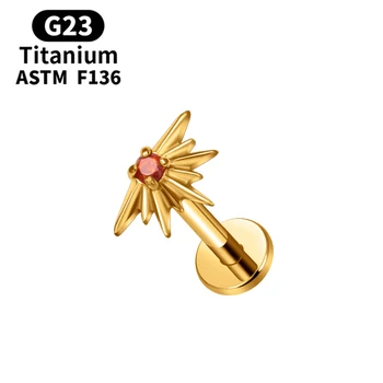 G23 Titanium Labret Nose Piercing 16G Jewelry Gold Red Zircon for Tragus Cartilage Conch Forward Helix Ear Jewelry