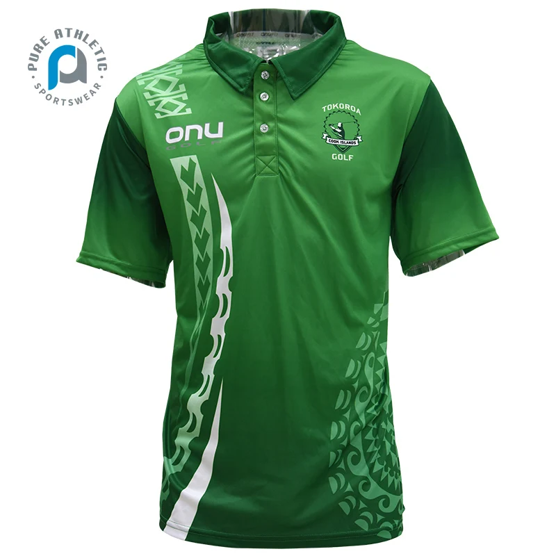 Pure Sublimation High Quality Mesh Man T-shirts Green Polynesian Wholesale Tattoo Buttons Polyester Men's Polo Shirts  Custom