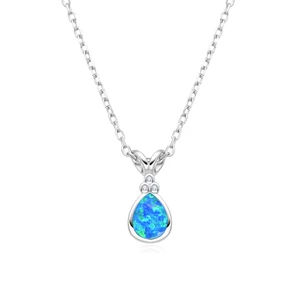 925 Sterling Silver Water Drop Opal Rhodium Plated with Trendy Style Pendant Necklace