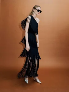 Bettergirl Fashion Luxury Tassel Black Long Dress 2026 Spring Off-the-shoulder Tight Party Bandage Dress