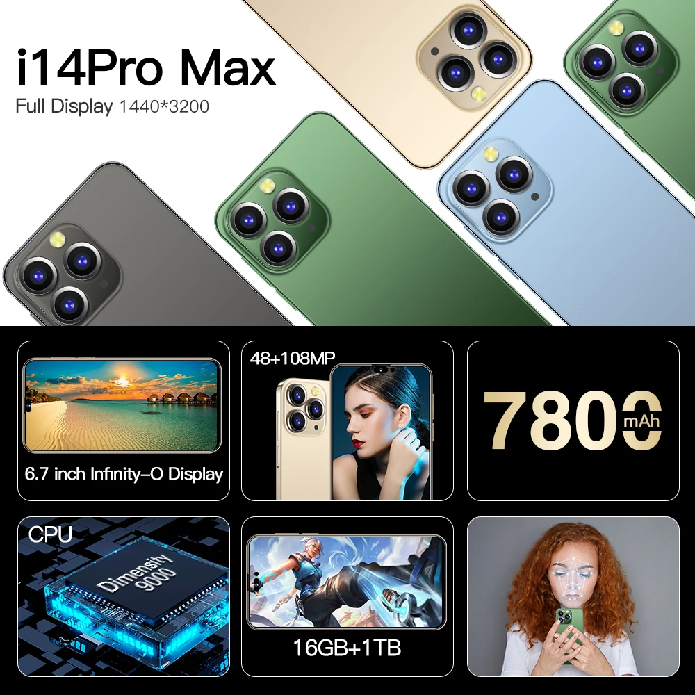 I14pro Max ロック解除スマートフォン4G Android 12 - スマートフォン本体